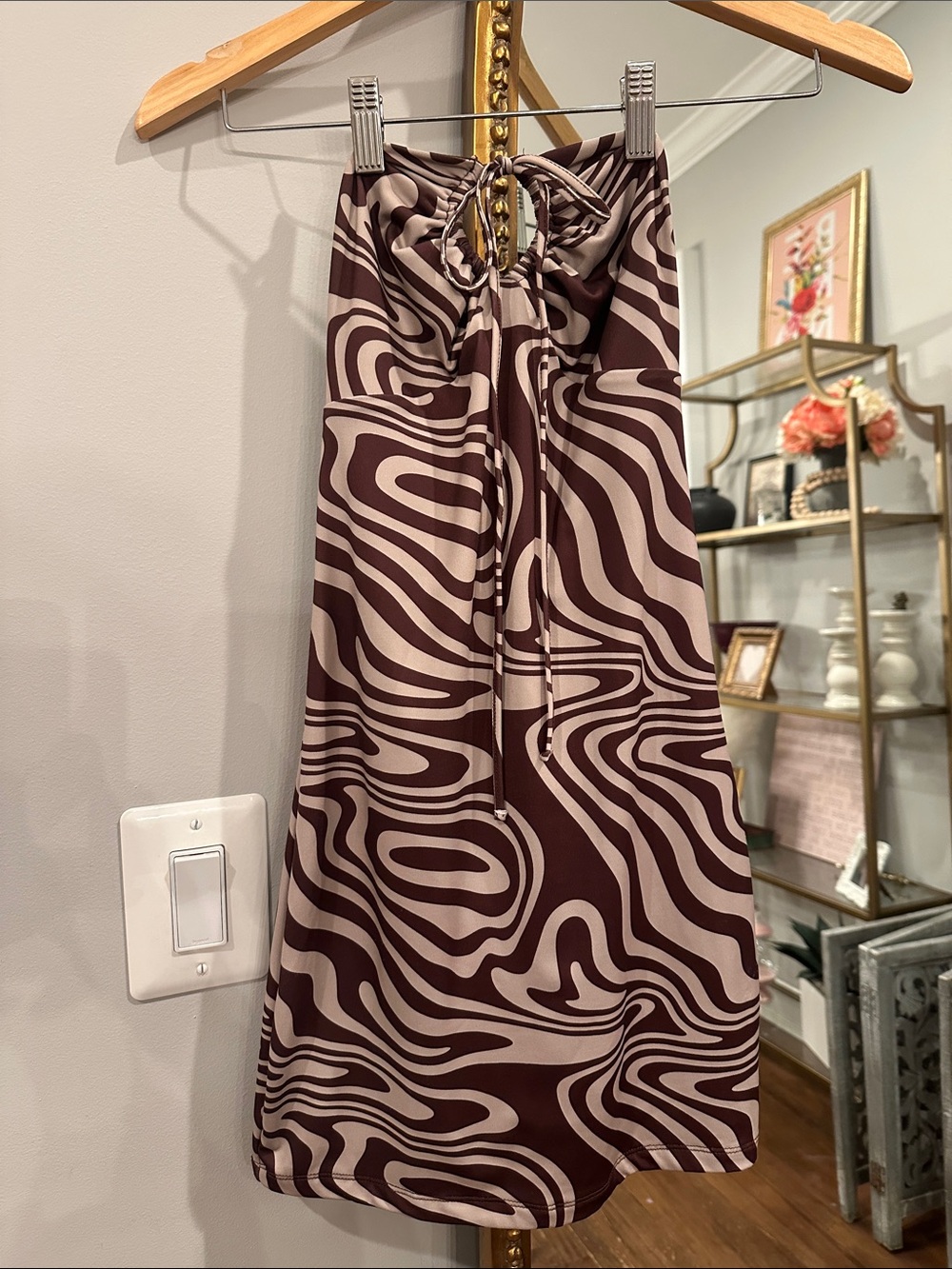 Garage Brown and Cream Swirl Halter Dress